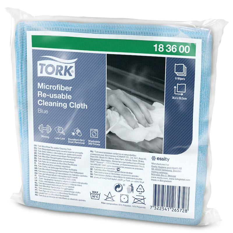 183600 Микрофибра многоразового использования Tork синяя 30 x 30 см, 6 шт