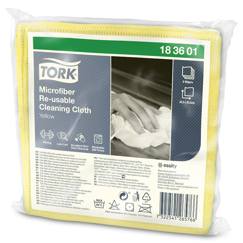 183601 Микрофибра многоразового использования Tork желтая 30 x 30 см, 6 шт
