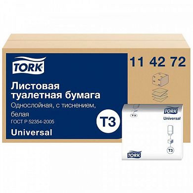 114272 Листовая туалетная бумага Tork Universal однослойная, 40 пачек по 250 листов